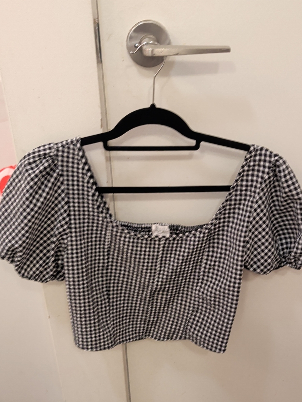 Sienna Sky Black and White Gingham Puff-Sleeve Crop Top